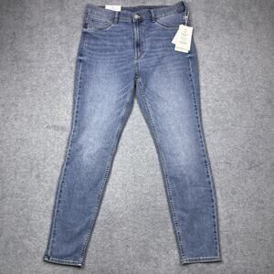 H&M ultra high waist skinny jeans blue whiskered ankle size 32